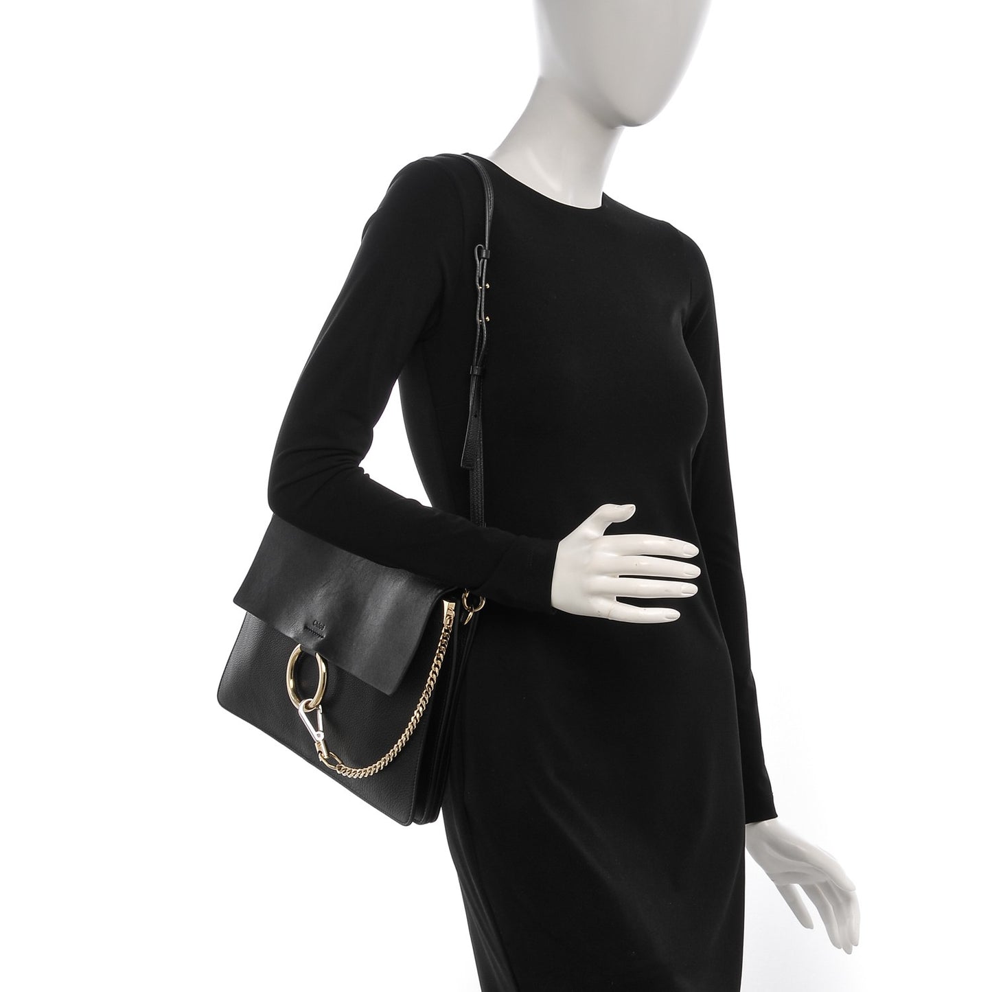 Calfskin Medium Faye Shoulder Bag Black