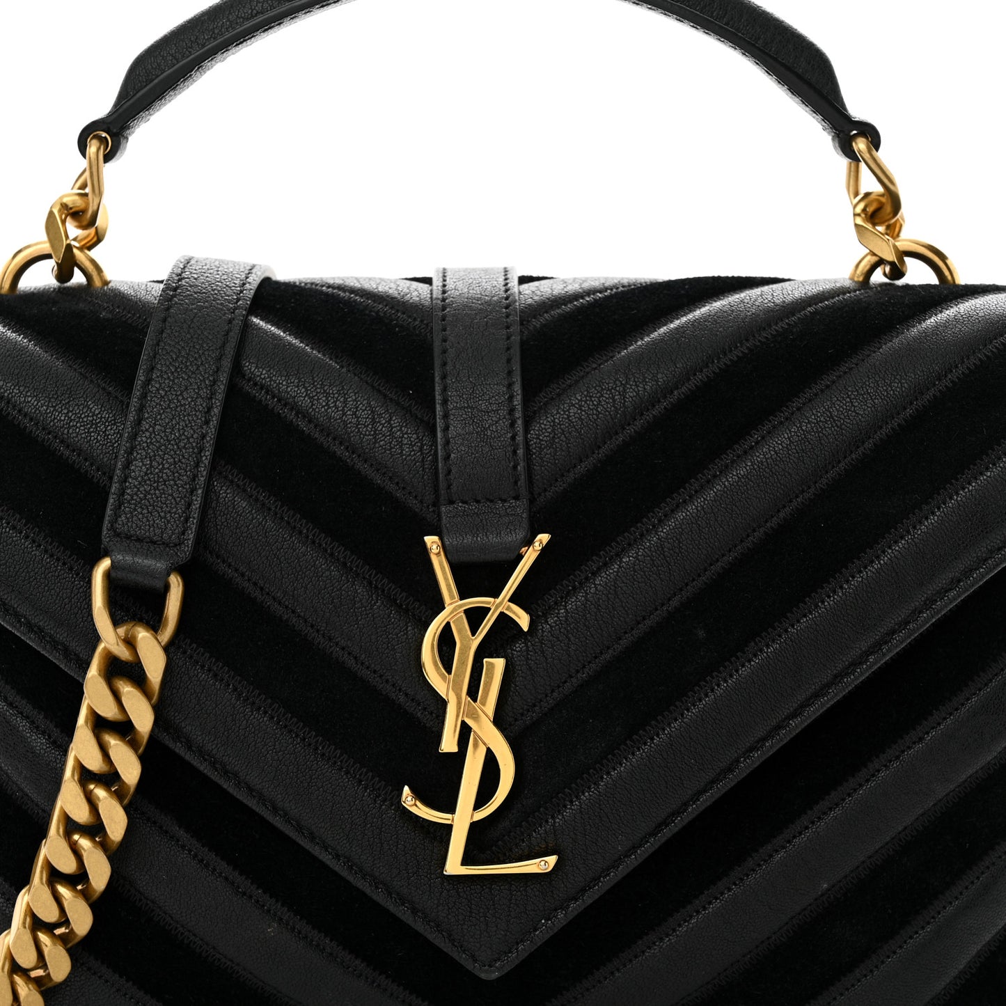 Calfskin Suede Matelasse Chevron Monogram Medium College Bag Black