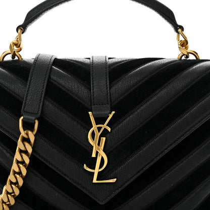 Saint Laurent Calfskin Suede Matelasse Chevron Monogram Medium College Bag Black 7 of 9