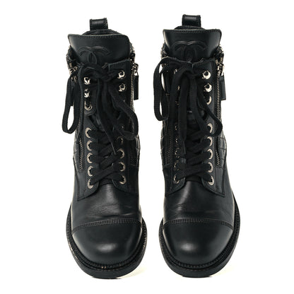 Chanel Calfskin Quilted Lace Up Combat Boots 36.5 Black 5 of 10