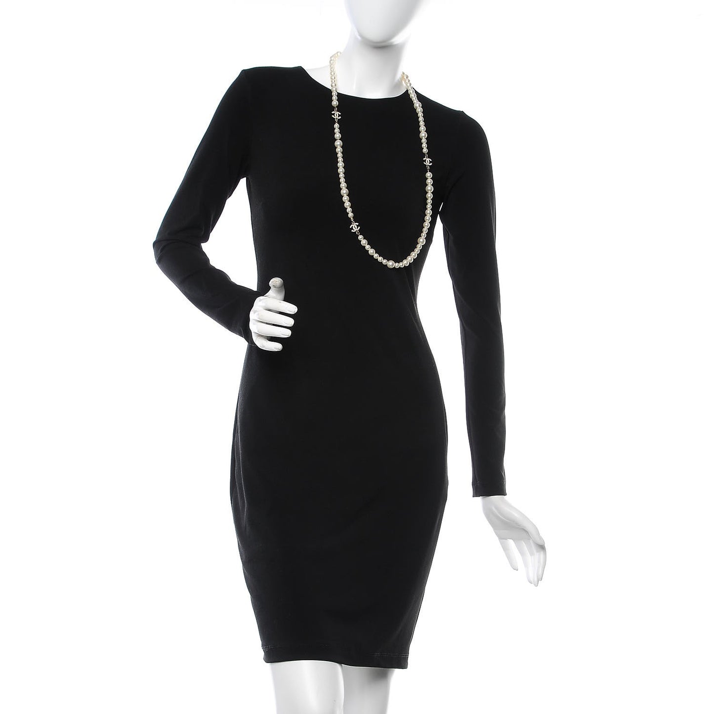 Graduated Pearl Crystal CC Long Necklace Light Gold