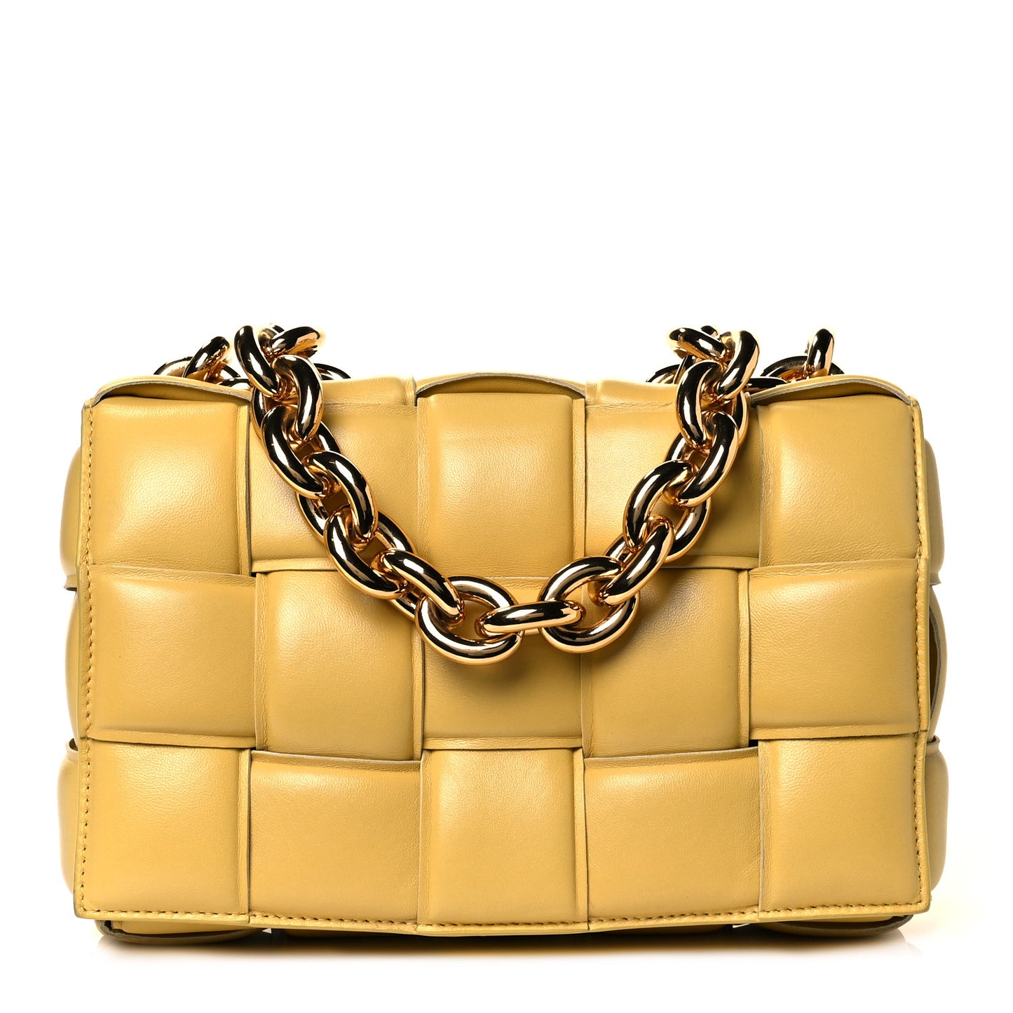 Lambskin Maxi Intreccio Padded Chain Cassette Crossbody Bag Butter