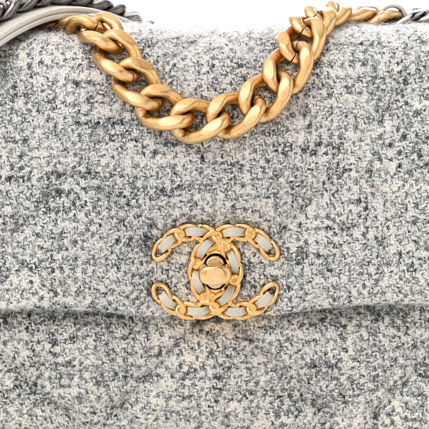 Chanel Tweed Quilted Medium Chanel 19 Flap Grey Ecru 7 of 9