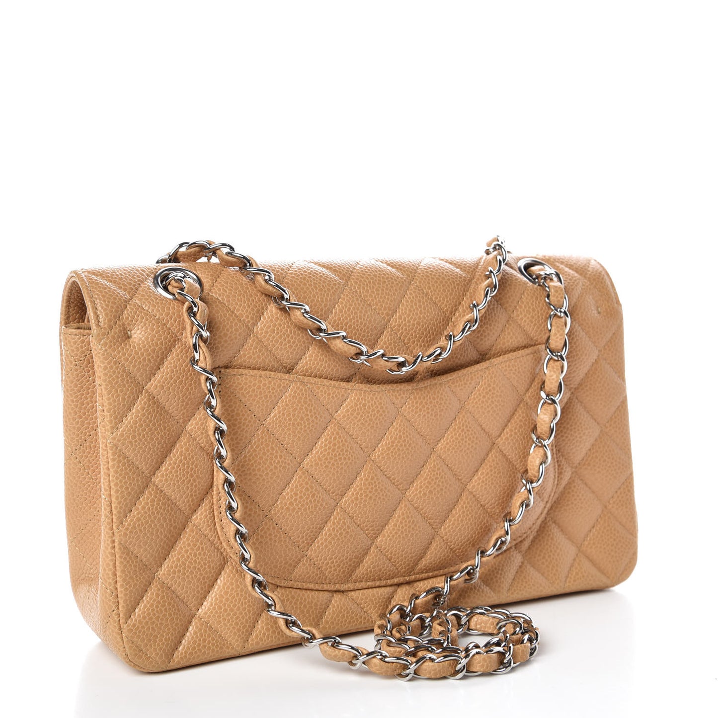 Caviar Quilted Medium Double Flap Beige