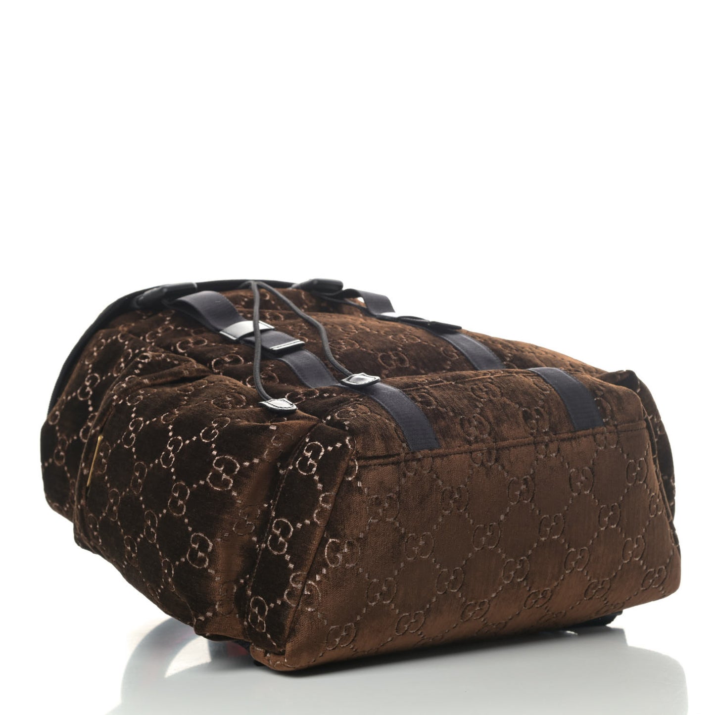 Velvet GG Monogram Web Medium Double Buckle Backpack Brown Black