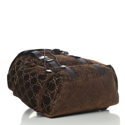 Gucci Velvet GG Monogram Web Medium Double Buckle Backpack Brown Black 3 of 4