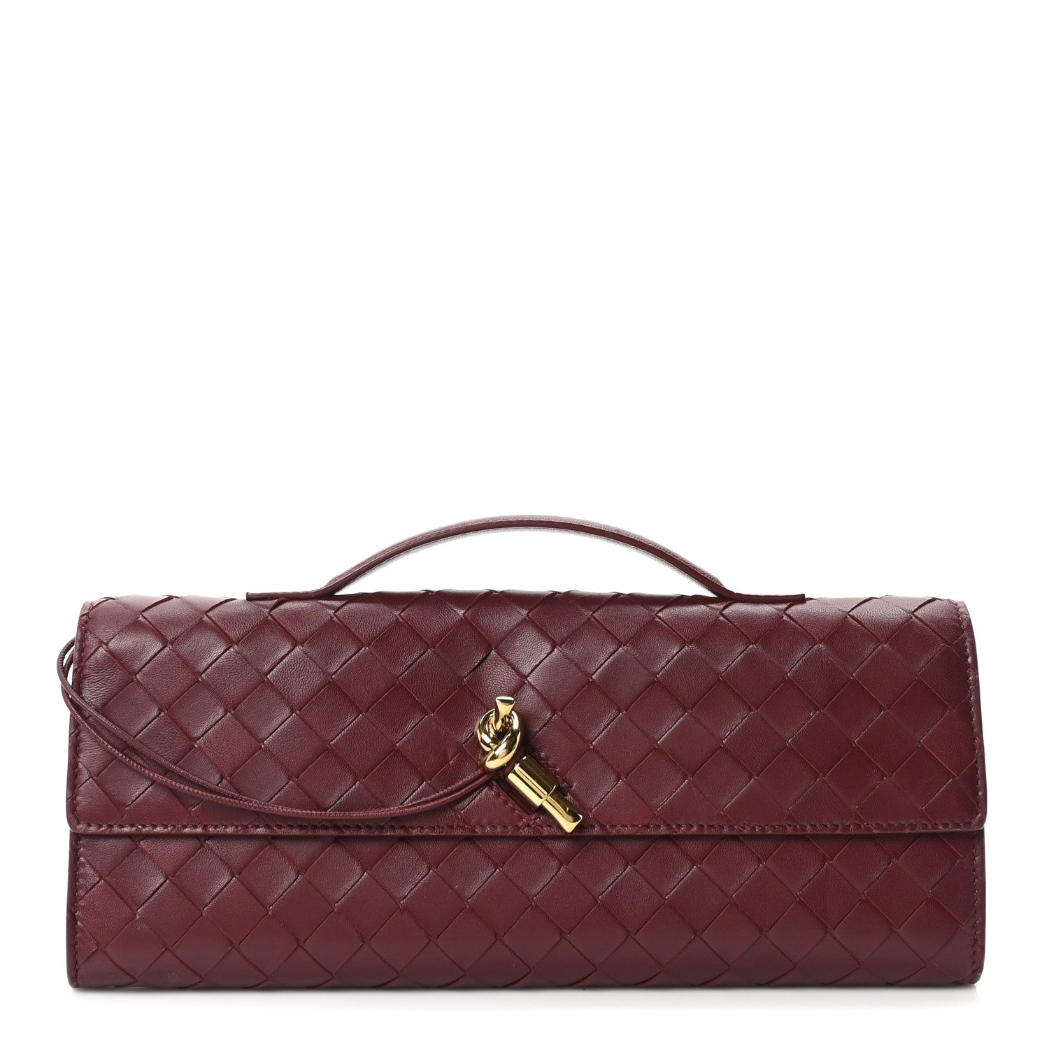 Bottega Veneta Nappa Intrecciato Long Andiamo Top Handle Clutch Barolo 1 of 10