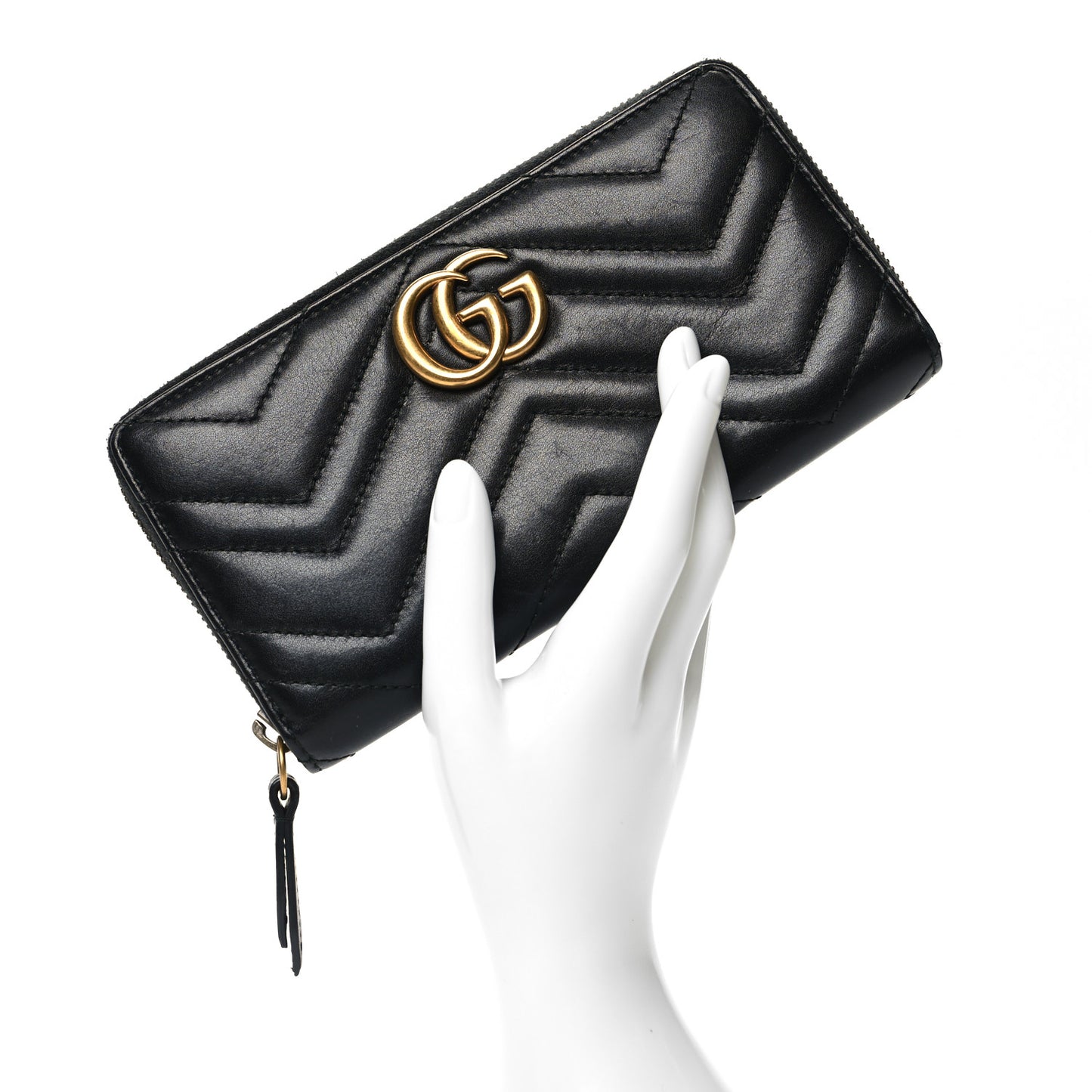 Calfskin Matelasse GG Marmont Zip Around Wallet Black