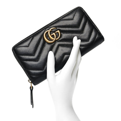Gucci Calfskin Matelasse GG Marmont Zip Around Wallet Black 2 of 11
