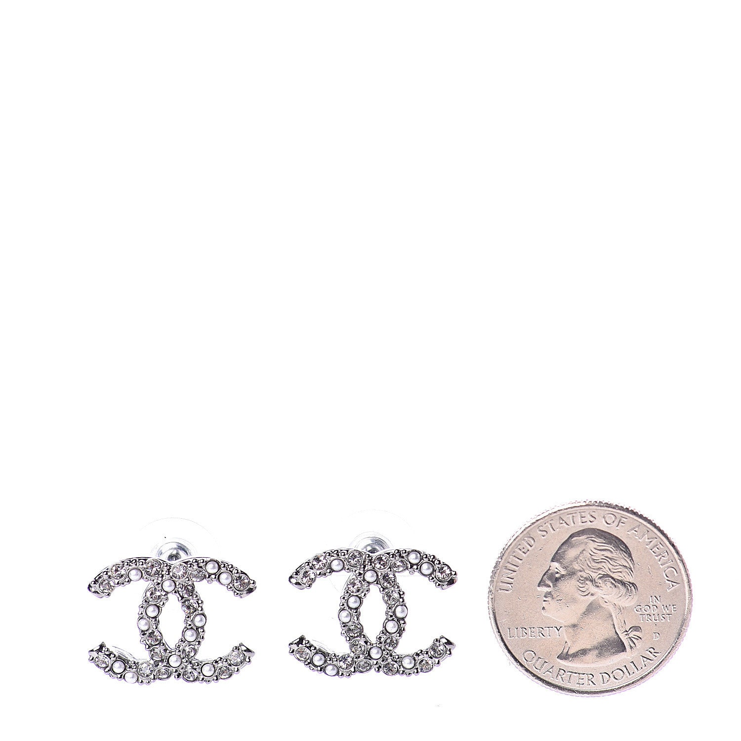 Chanel Pearl Crystal CC Earrings Ruthenium 2 of 5