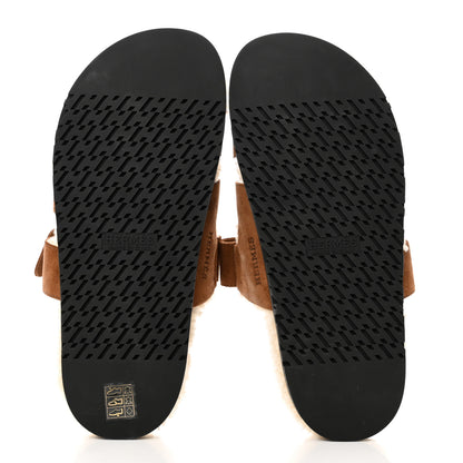 Hermes Suede Goatskin Woolskin Womens Chypre Sandals 40 Naturel Ecru 5 of 8