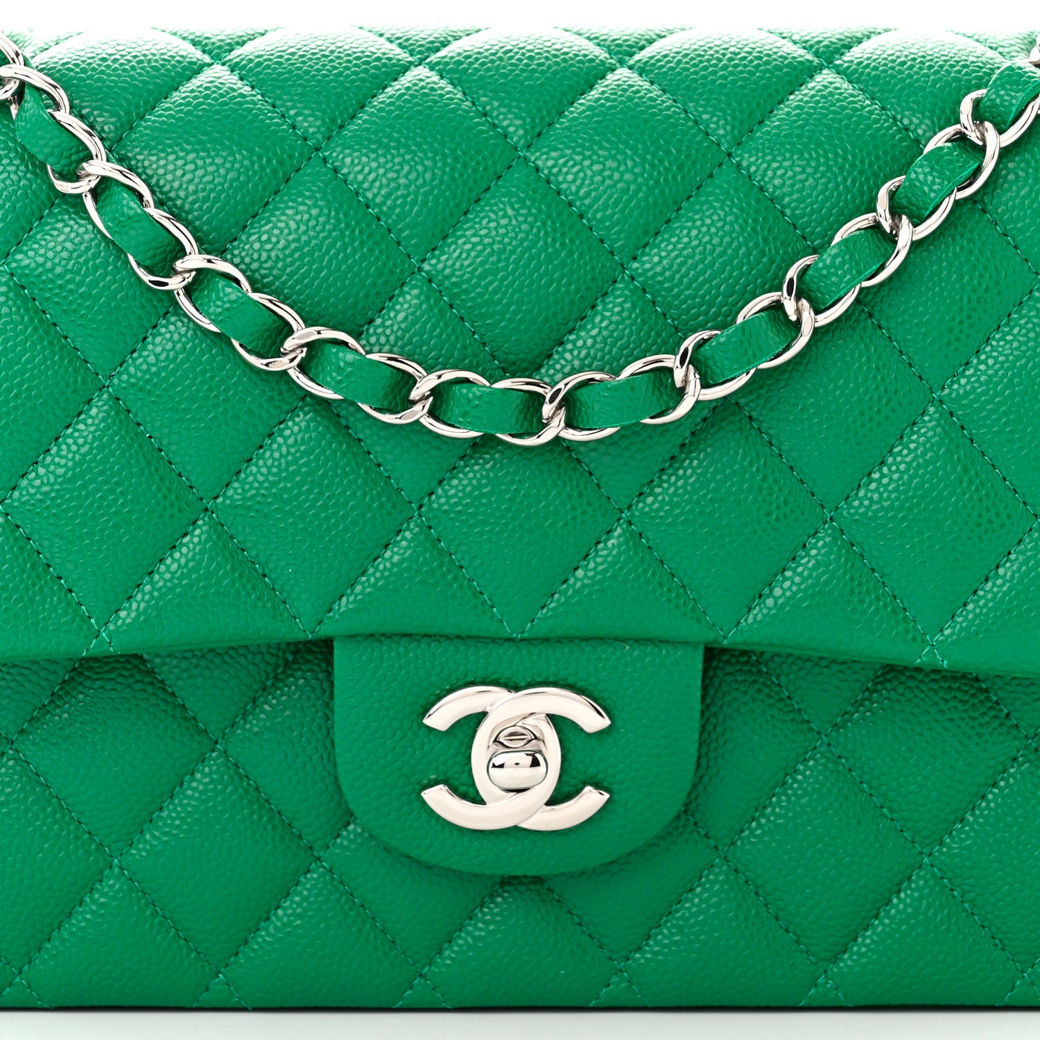 Chanel Caviar Quilted Medium Double Flap Green 8 of 13