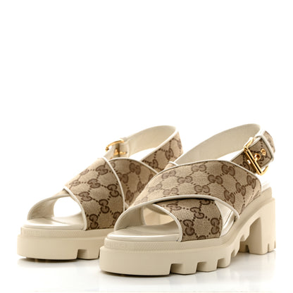 Gucci Monogram Granada Kid Trip 40/72mm Lug Sole Sandals 39 Beige Ebony Mystic White 3 of 9