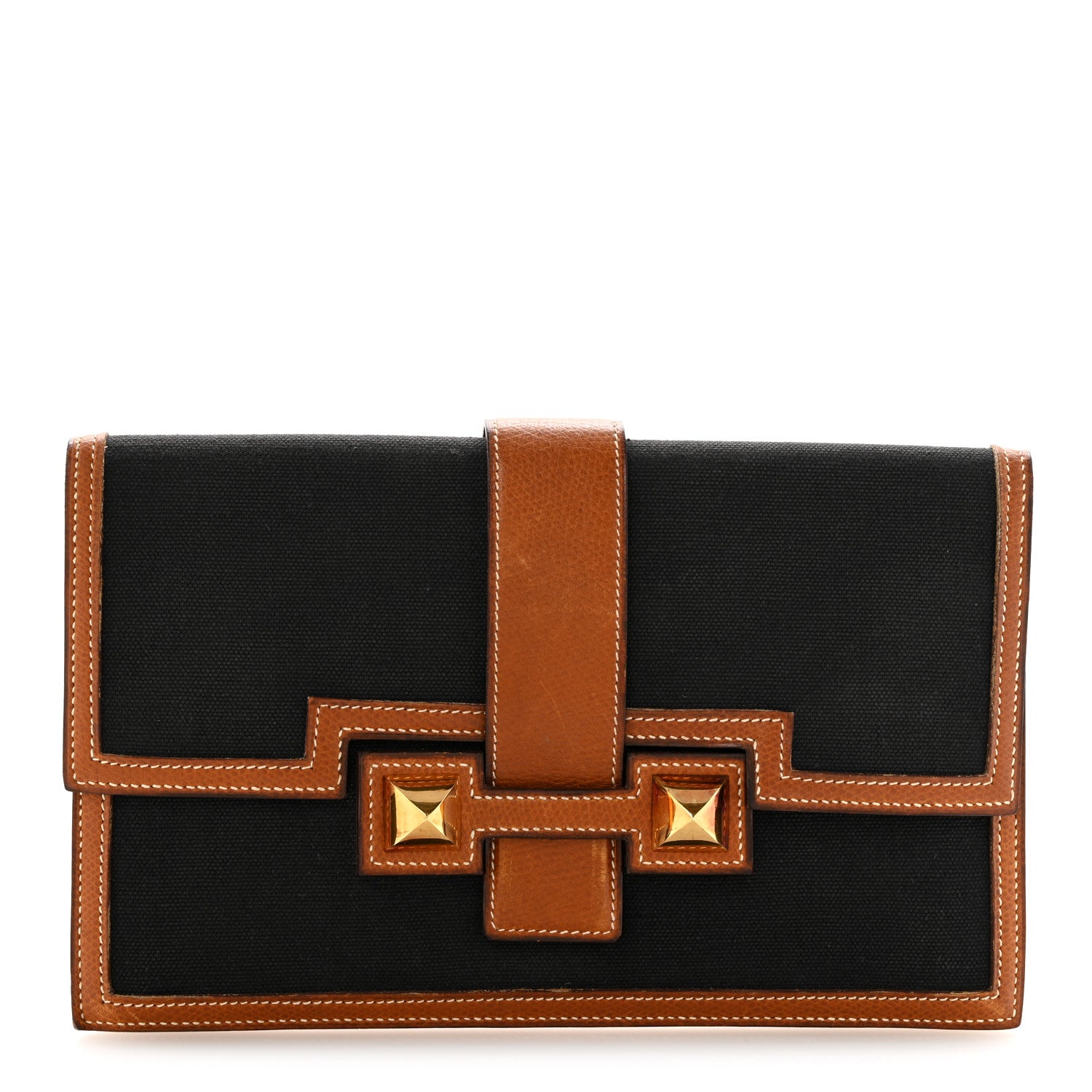 Hermes Canvas Courchevel Medor Clutch Gold Brown 1 of 15