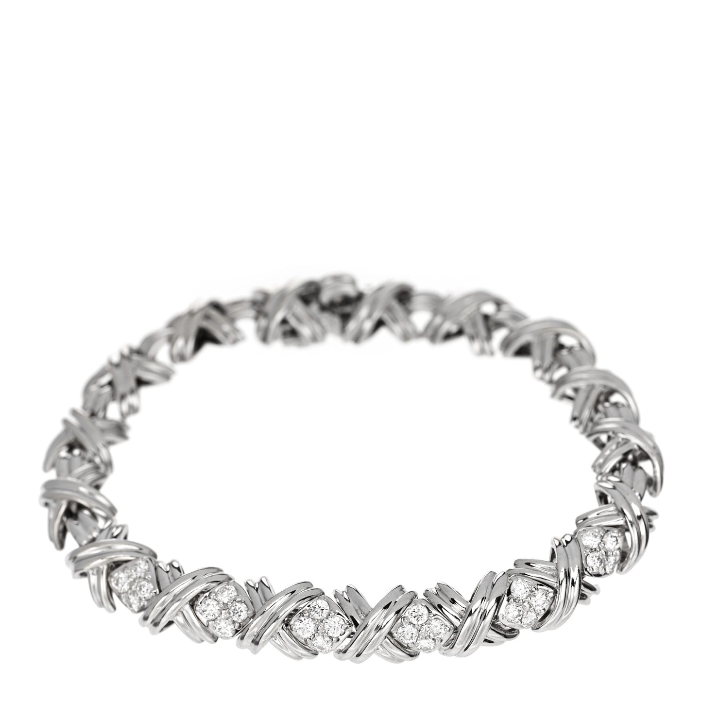 18K White Gold Diamond Signature X Link Bracelet