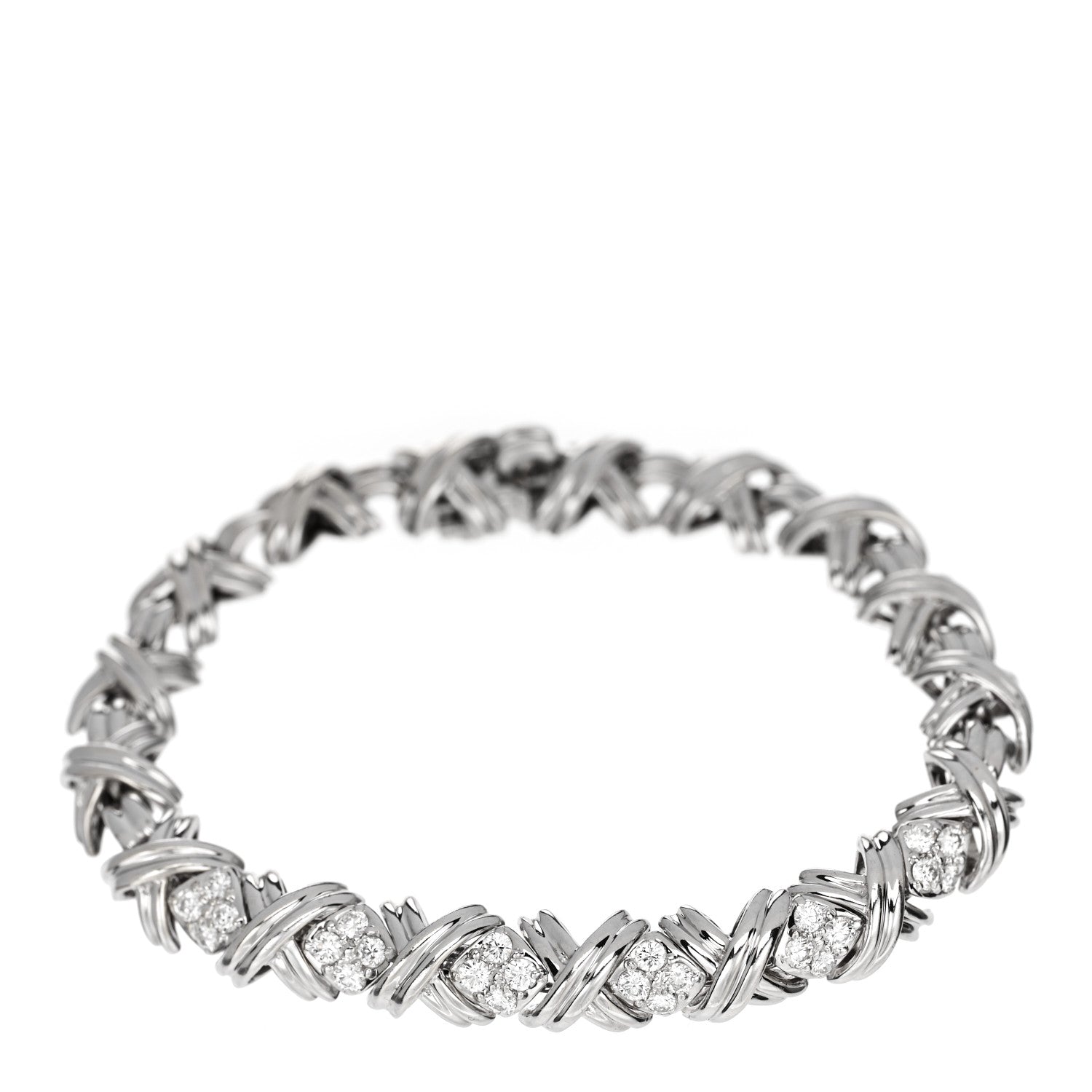 Tiffany 18K White Gold Diamond Signature X Link Bracelet 1 of 4