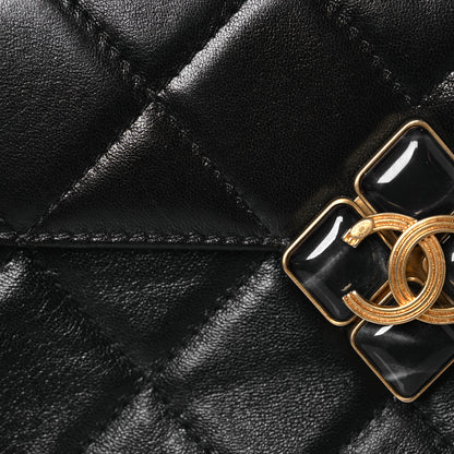 Chanel Lambskin Quilted Diamond Lock Flap Black 8 of 15