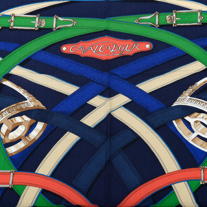 Hermes Cashmere Silk Cavalcadour Shawl 140 Marine Vert Multicolore 2 of 6