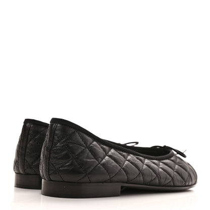 Chanel Aged Calfskin Quilted CC Cap Toe Ballerina Flats 41 Black 4 of 9