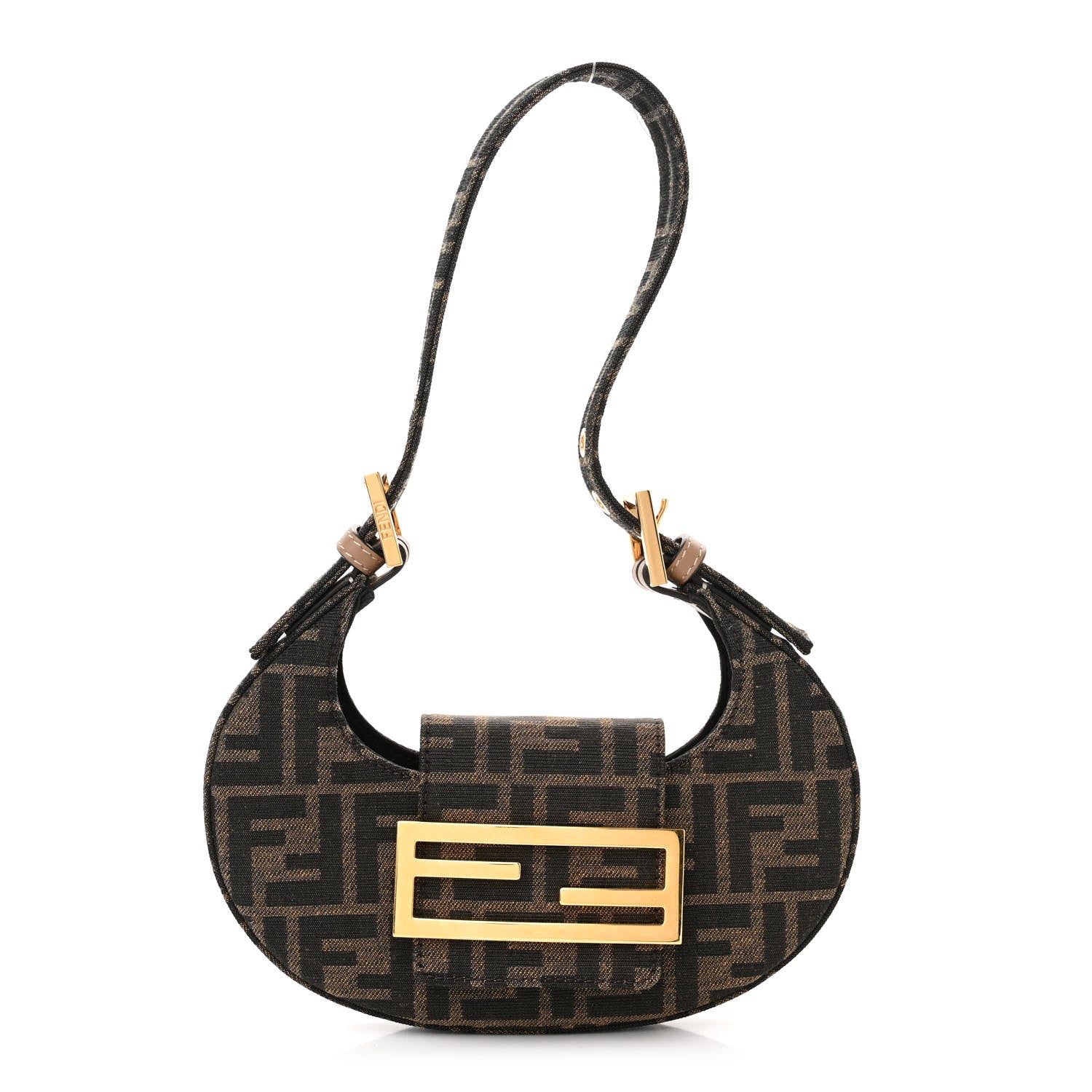 Fendi Fabric Jacquard FF 1974 Mini Cookie Hobo Bag Tobacco Moro 1 of 11