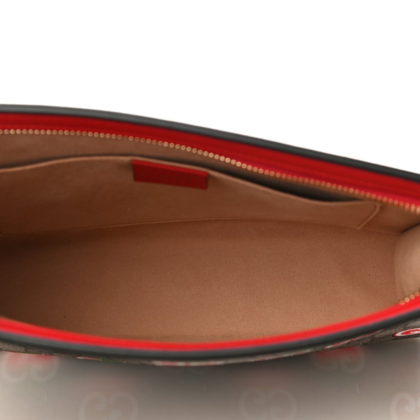 GG Supreme Monogram Apple Large Cosmetic Case Beige Multicolor Lobster Red