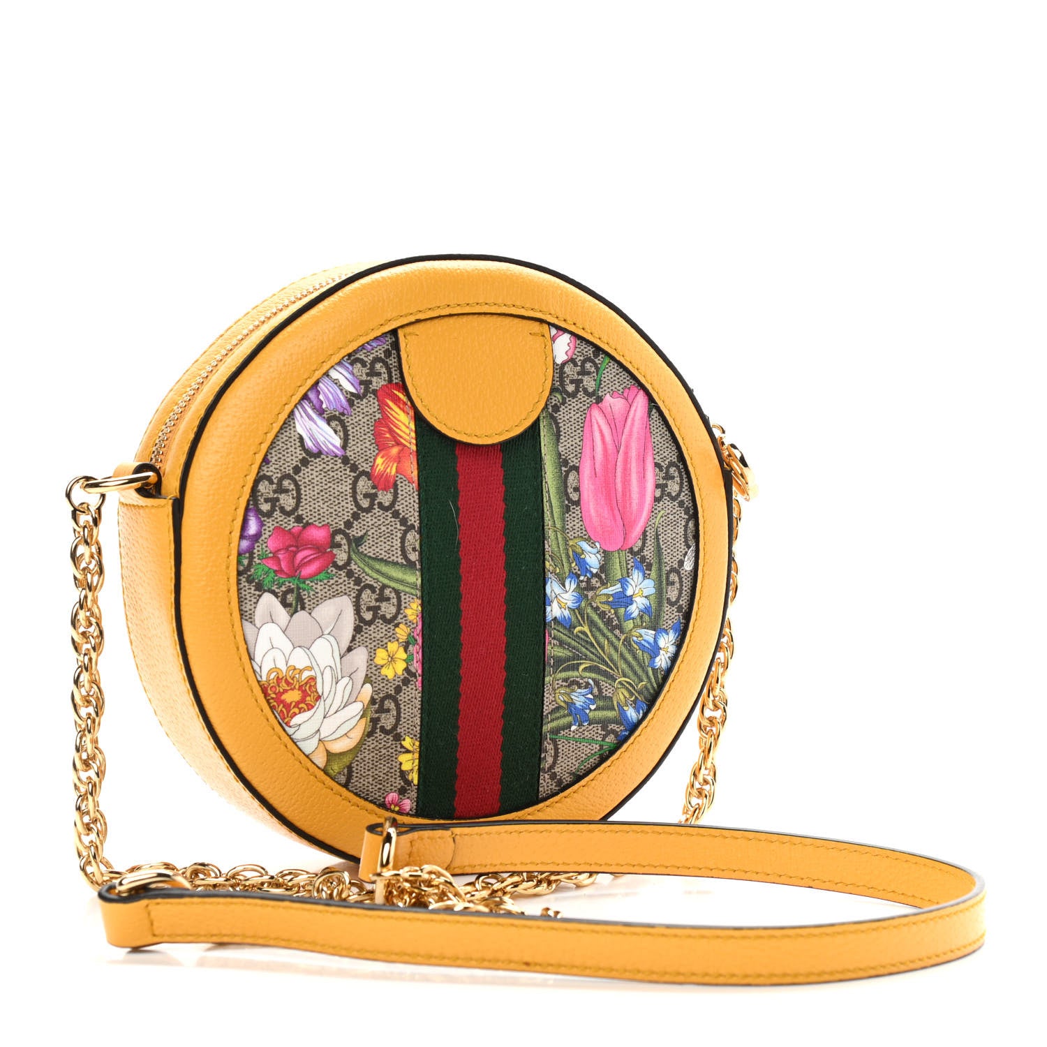 Gucci GG Supreme Monogram Flora Web Mini Ophidia Round Shoulder Bag Beige Multicolor Crop 3 of 11