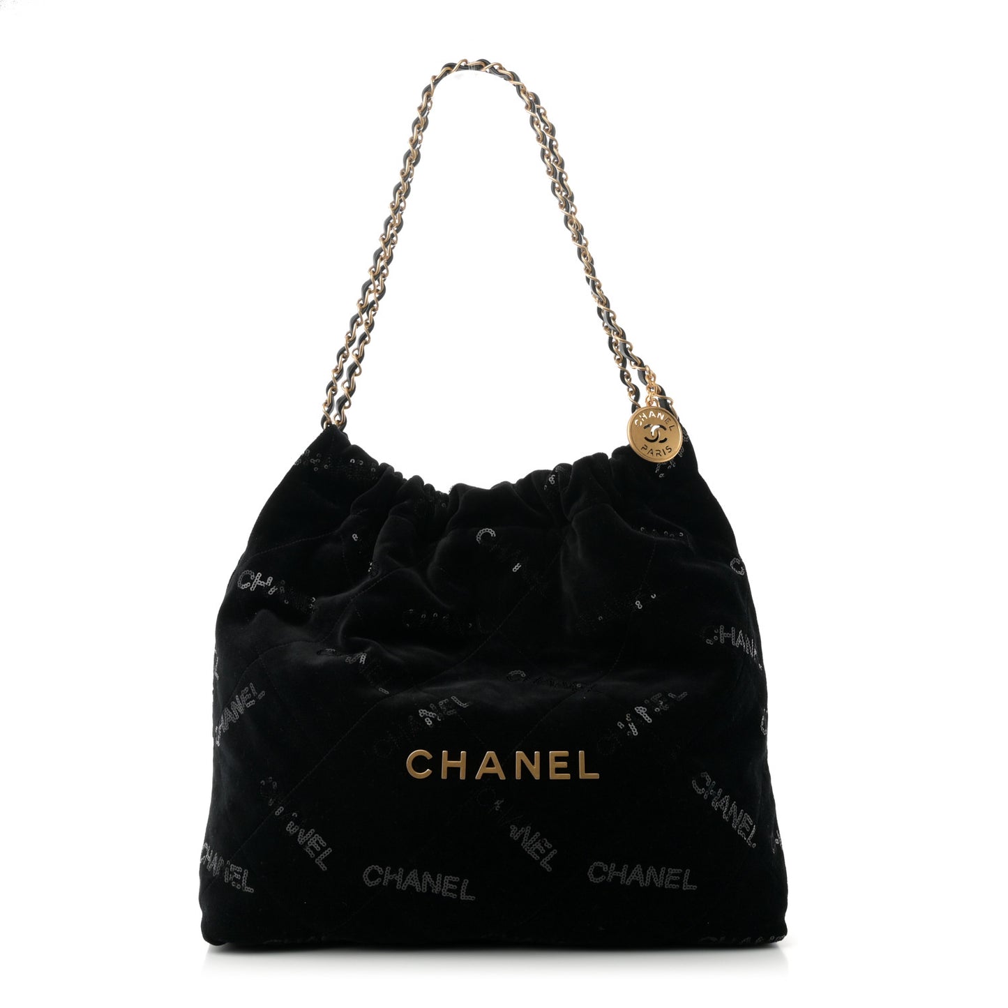 Velvet Sequin Quilted Chanel 22 Black