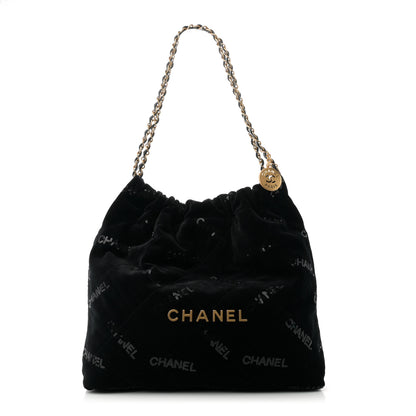 Chanel Velvet Sequin Quilted Chanel 22 Black 1 of 11