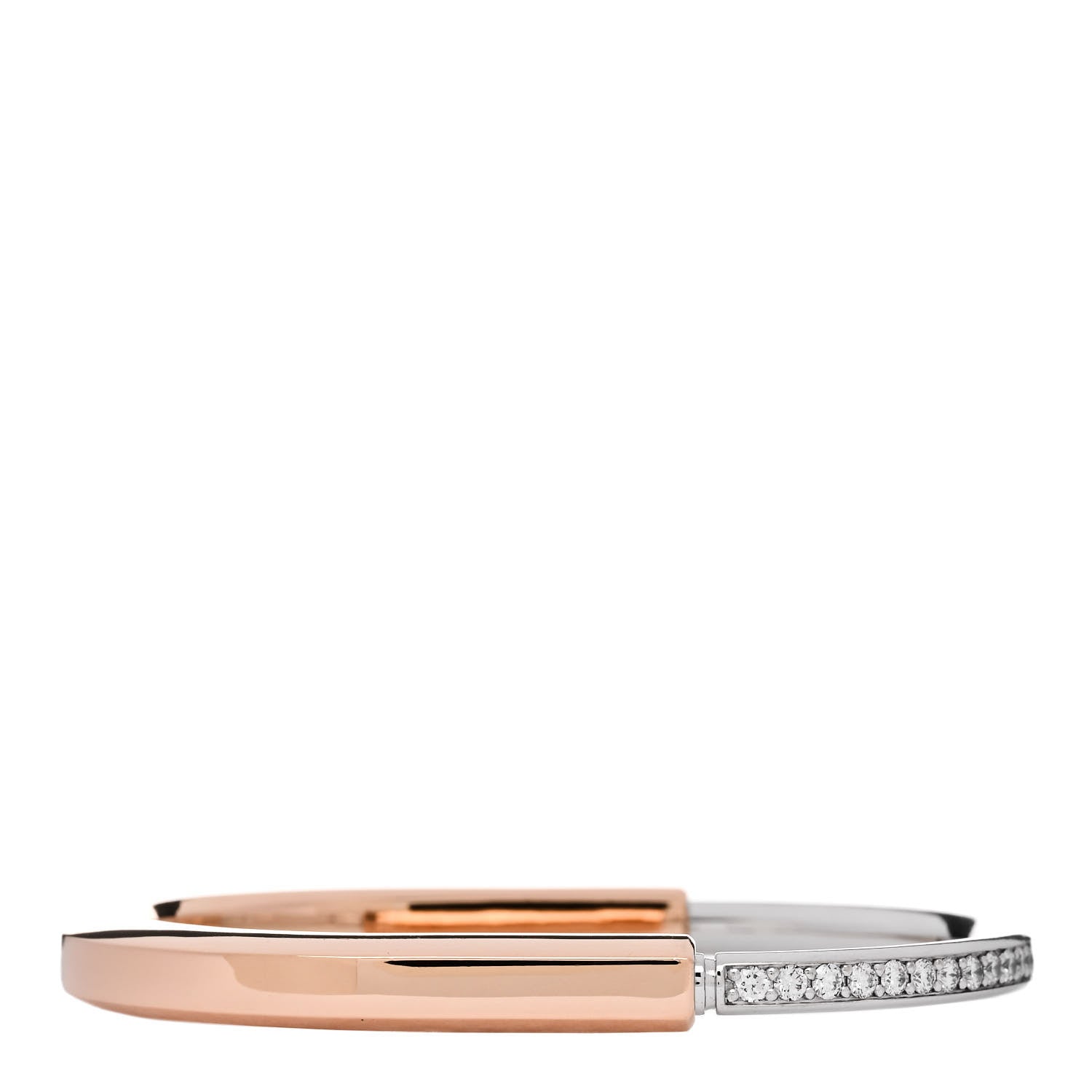 Tiffany 18K Rose White Gold Diamond Tiffany Lock Half Pave Bangle Bracelet 1 of 3