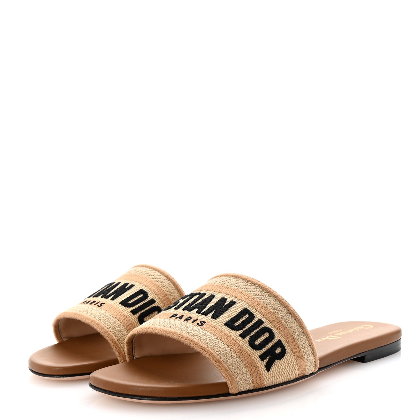 Canvas Embroidered Dway Flat Slide Sandals 35.5 Beige Brown