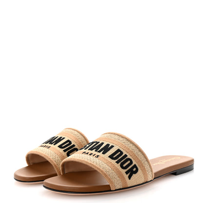 Christian Dior Canvas Embroidered Dway Flat Slide Sandals 35.5 Beige Brown 4 of 9
