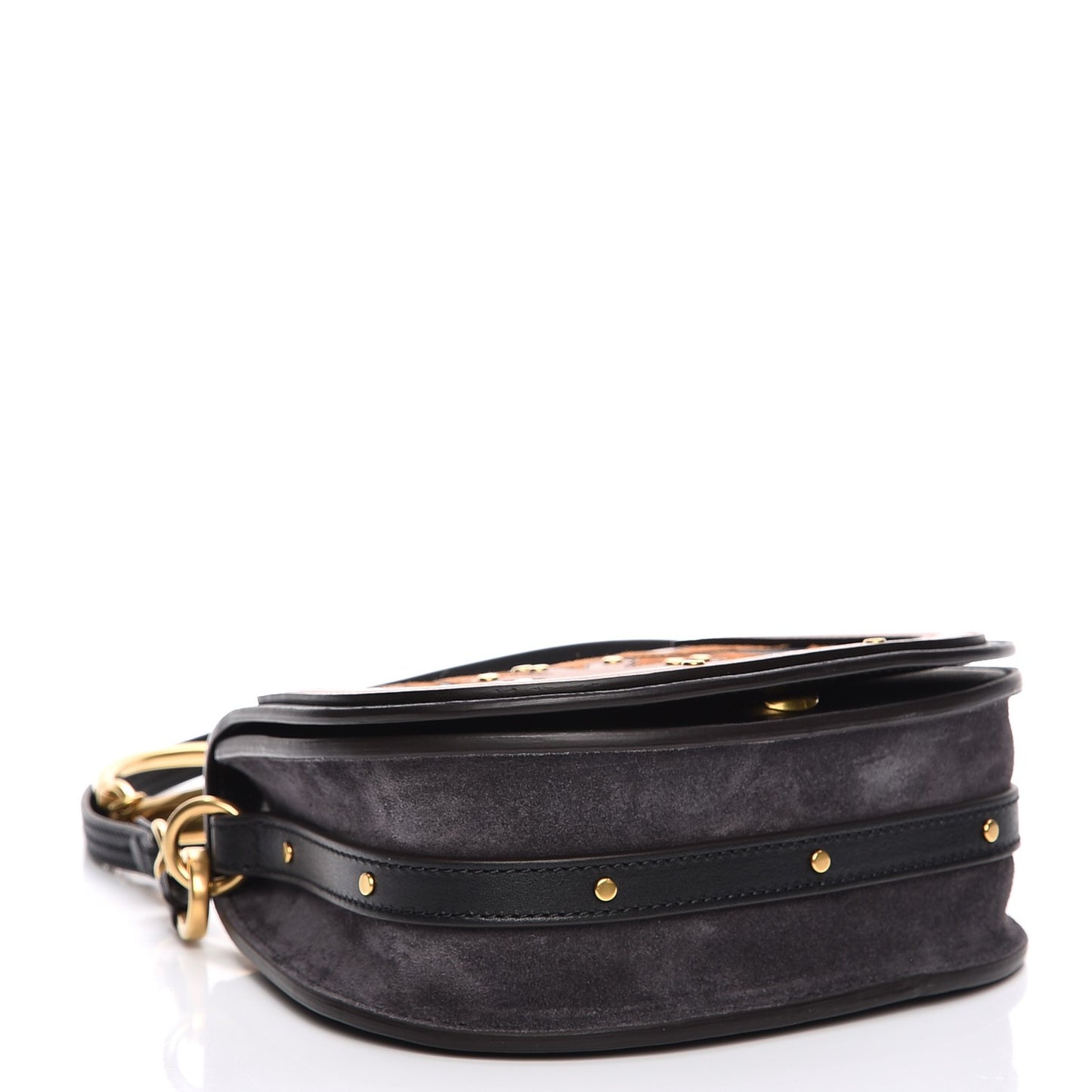 Calfskin Suede Floral Patchwork Small Nile Bracelet Bag Black