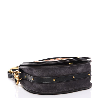 Chloe Calfskin Suede Floral Patchwork Small Nile Bracelet Bag Black 5 of 9