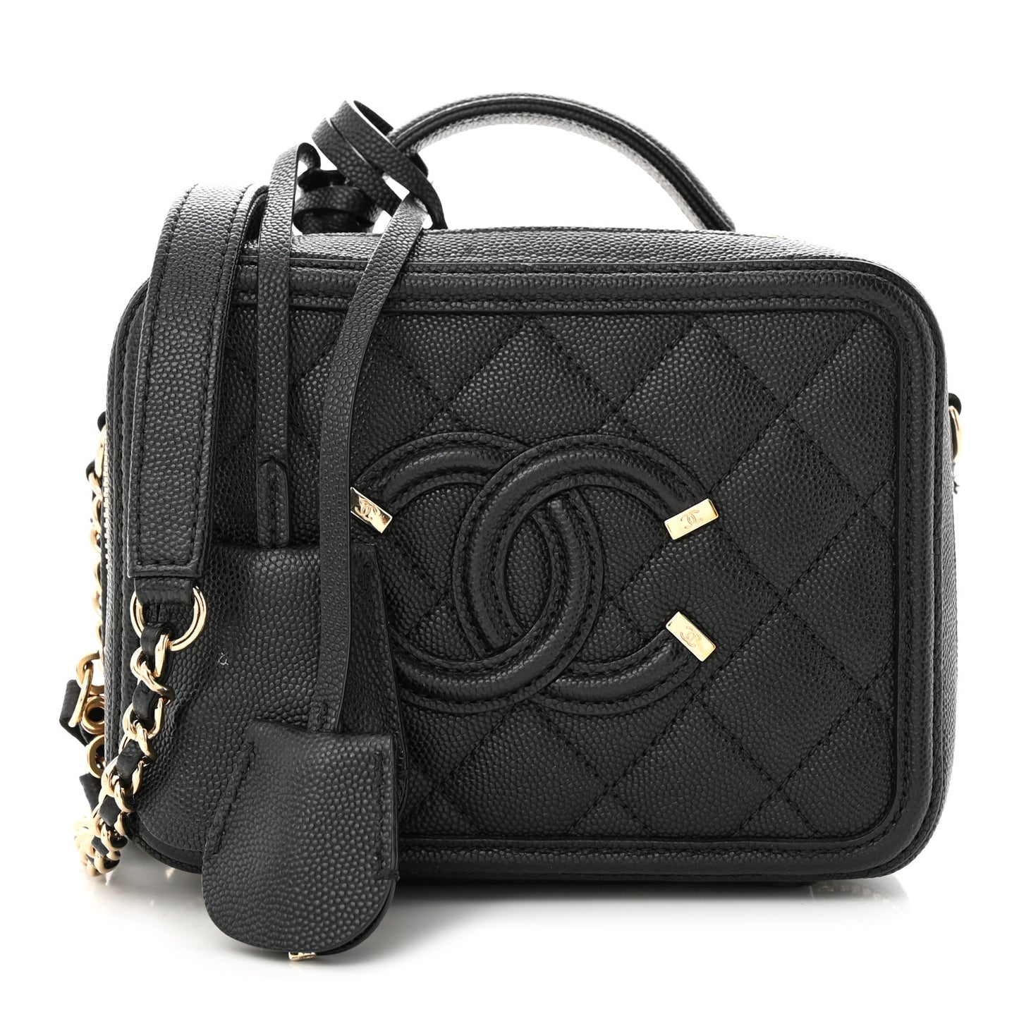 Caviar Quilted Small CC Filigree Vanity Case Black