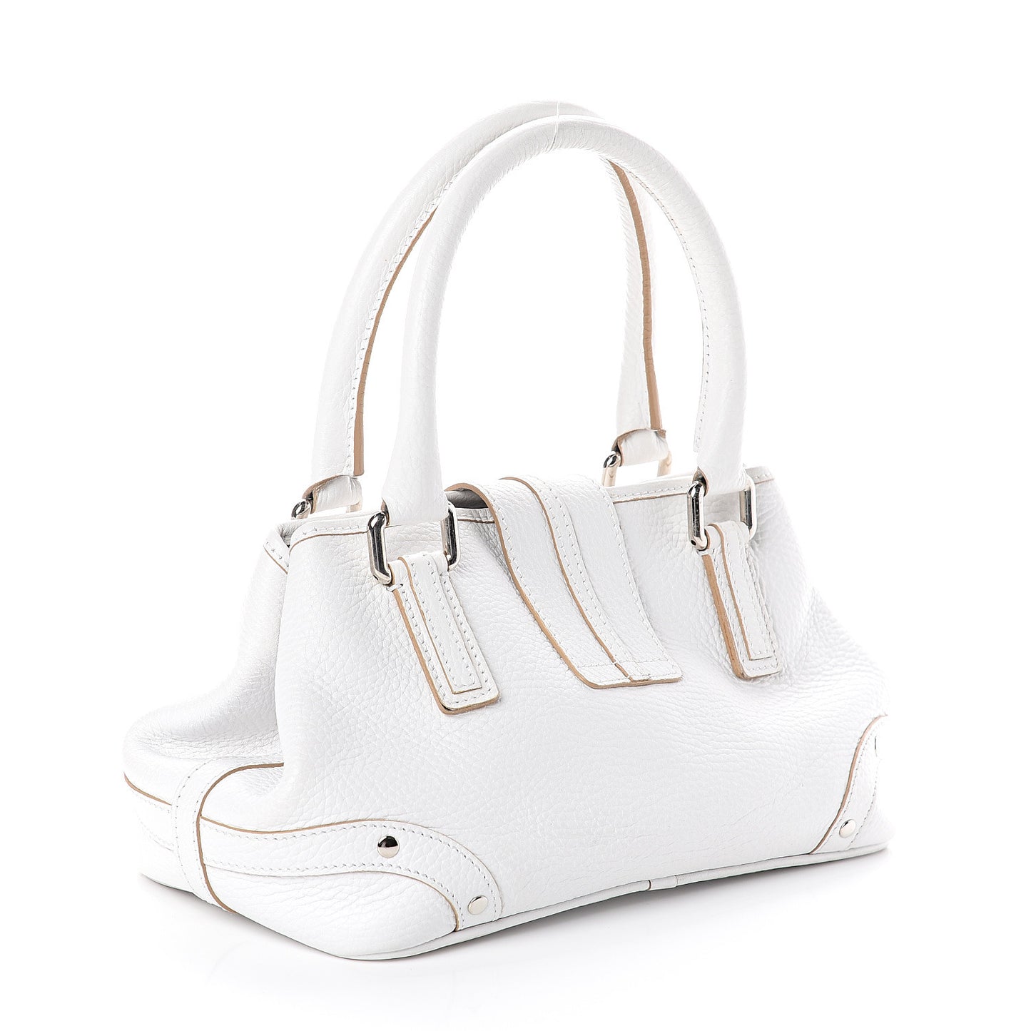 Grainy Calfskin Top Handle Bag White
