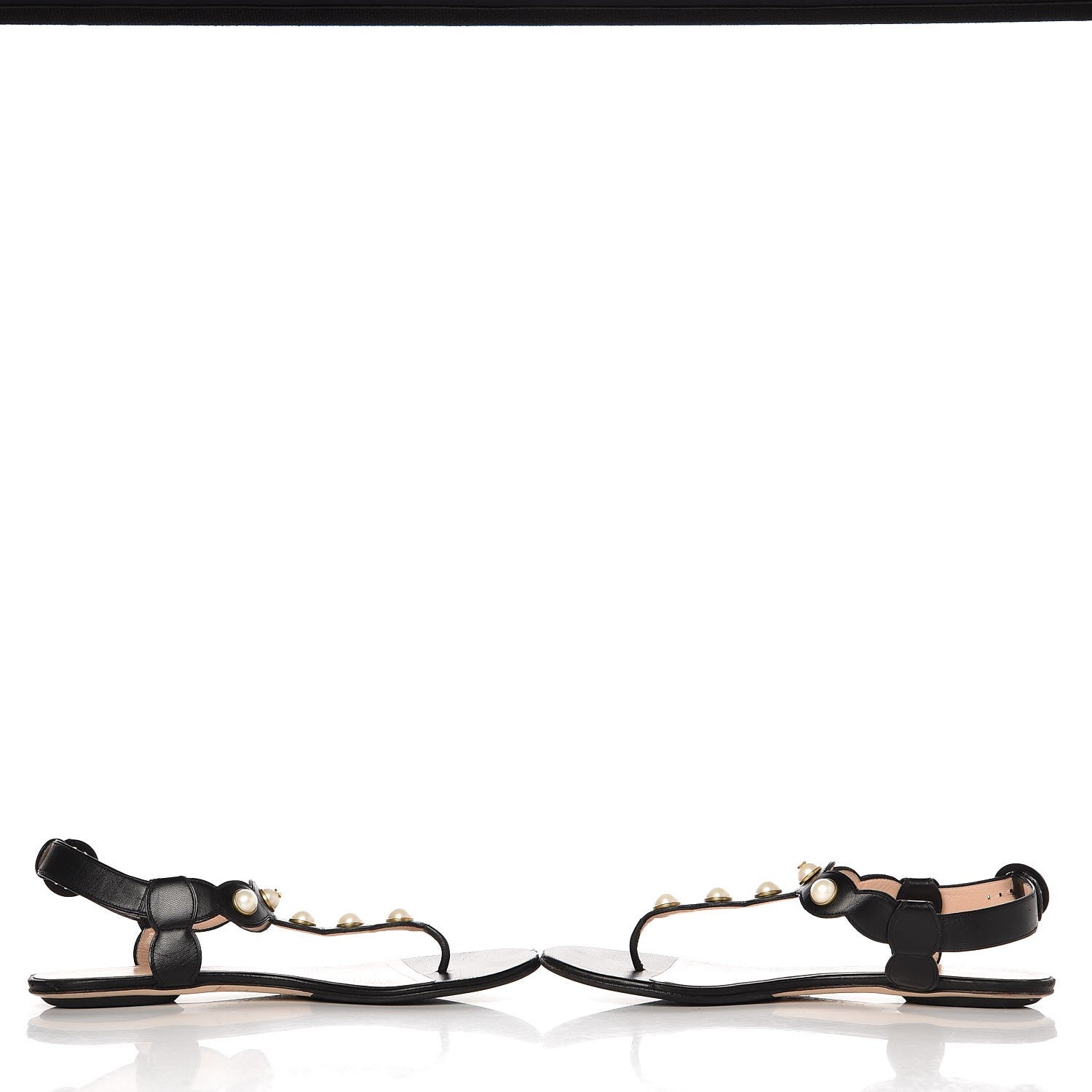Gucci Nappa Willow Pearl Thong Sandals 39.5 Black 6 of 16