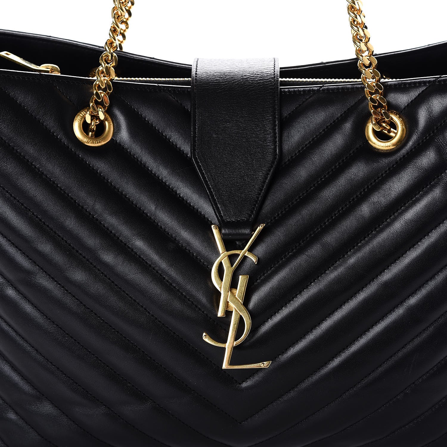 Saint Laurent Grain De Poudre Matelasse Chevron Monogram Shopping Bag Black 9 of 9