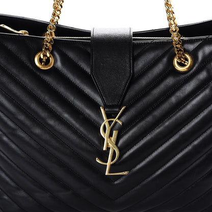 Saint Laurent Grain De Poudre Matelasse Chevron Monogram Shopping Bag Black 9 of 9