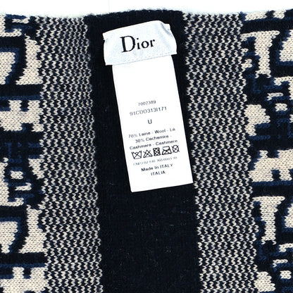 Christian Dior Wool Cashmere Oblique Scarf Beige Blue Black 3 of 3