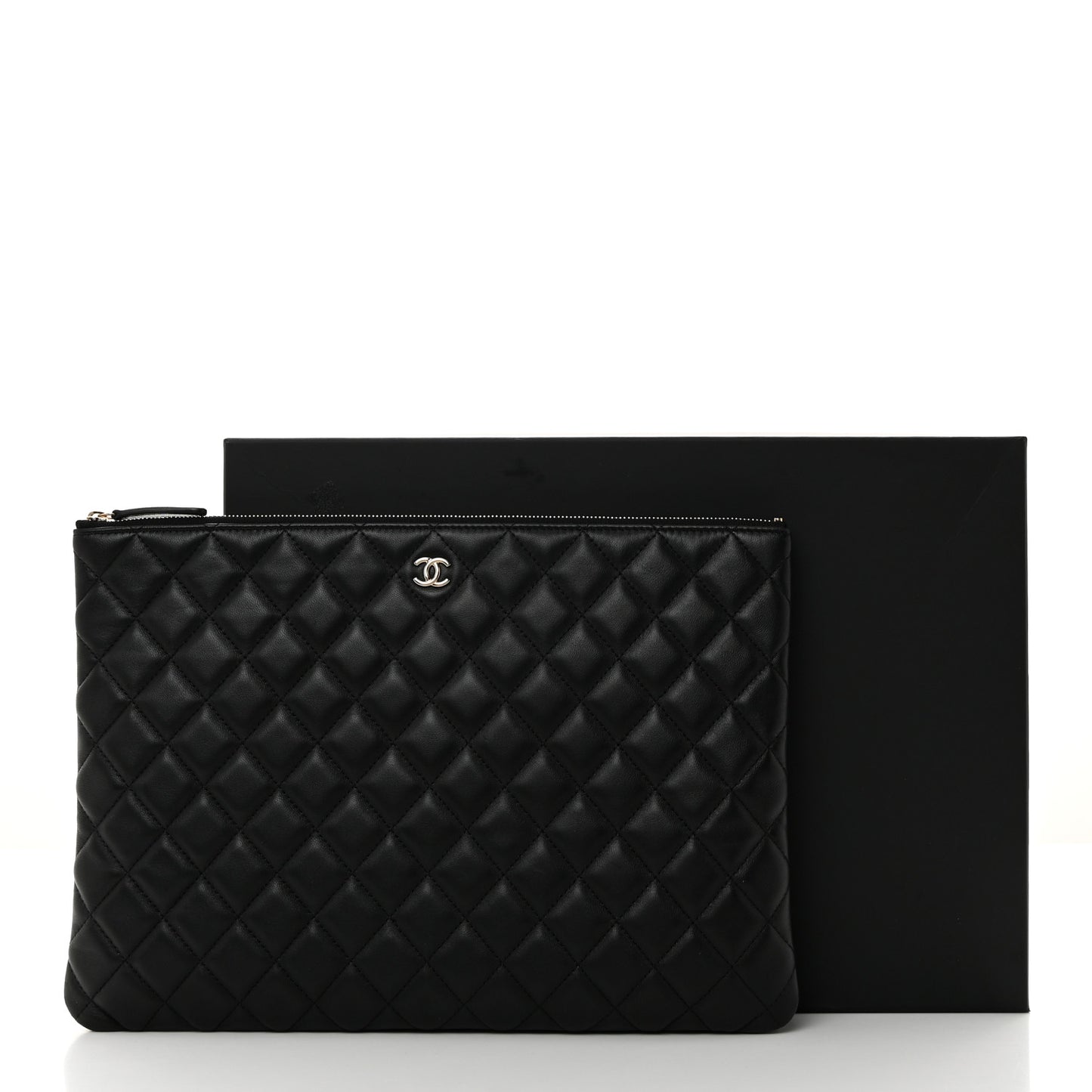Lambskin Quilted Large Cosmetic Case Black
