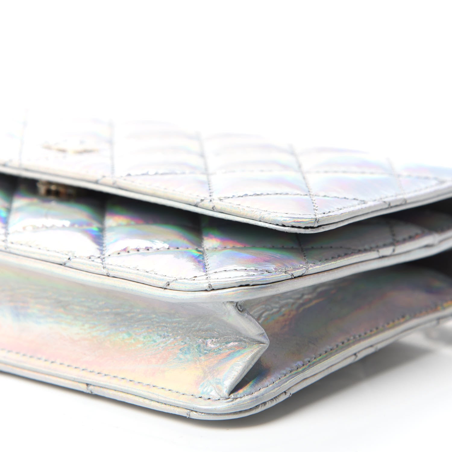 Chanel Iridescent Goatskin Quilted Wallet On Chain WOC Silver 7 of 12
