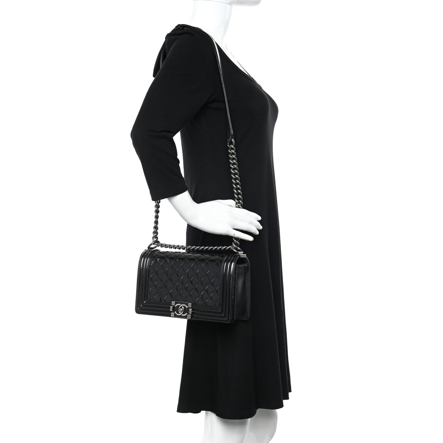 Patent Calfskin Quilted Medium Boy Flap Black