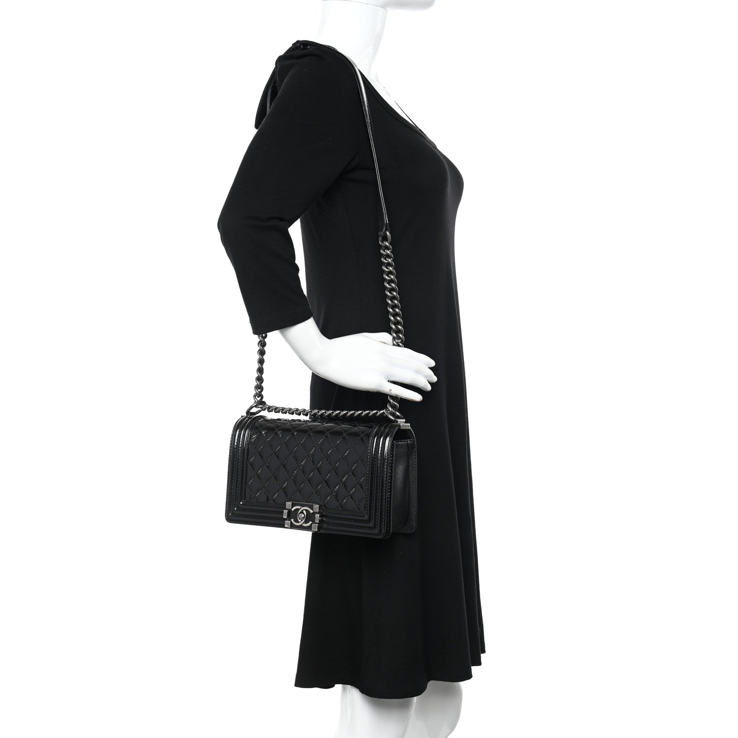 Chanel Patent Calfskin Quilted Medium Boy Flap Black 2 of 13