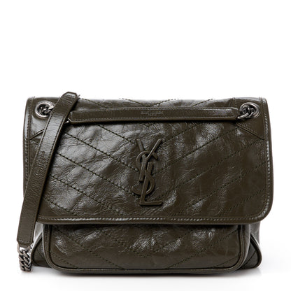 Saint Laurent Crinkled Calfskin Matelasse Monogram Medium Niki Chain Satchel Light Musk 1 of 10