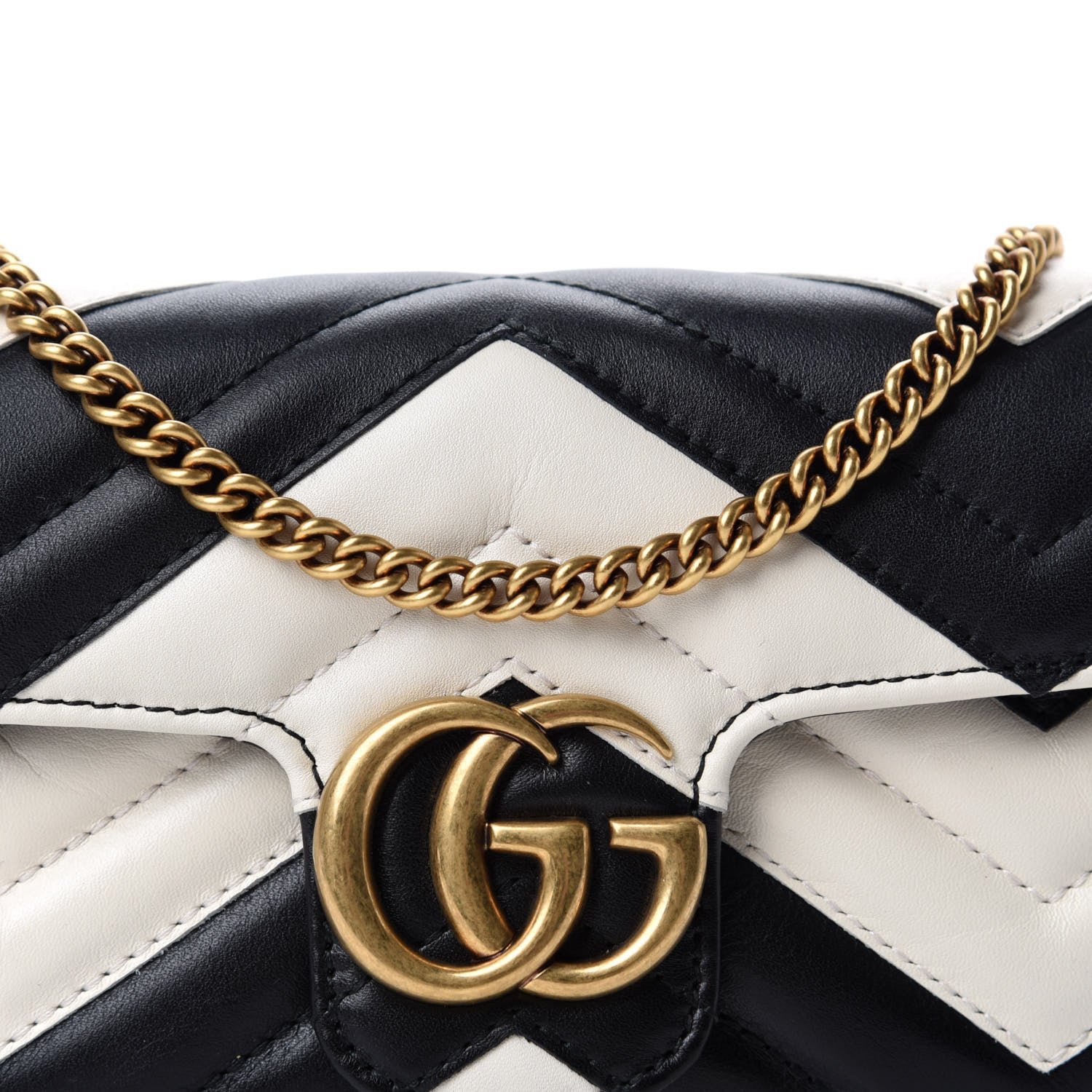 Gucci Calfskin Matelasse Super Mini GG Marmont Shoulder Bag Black White 10 of 11