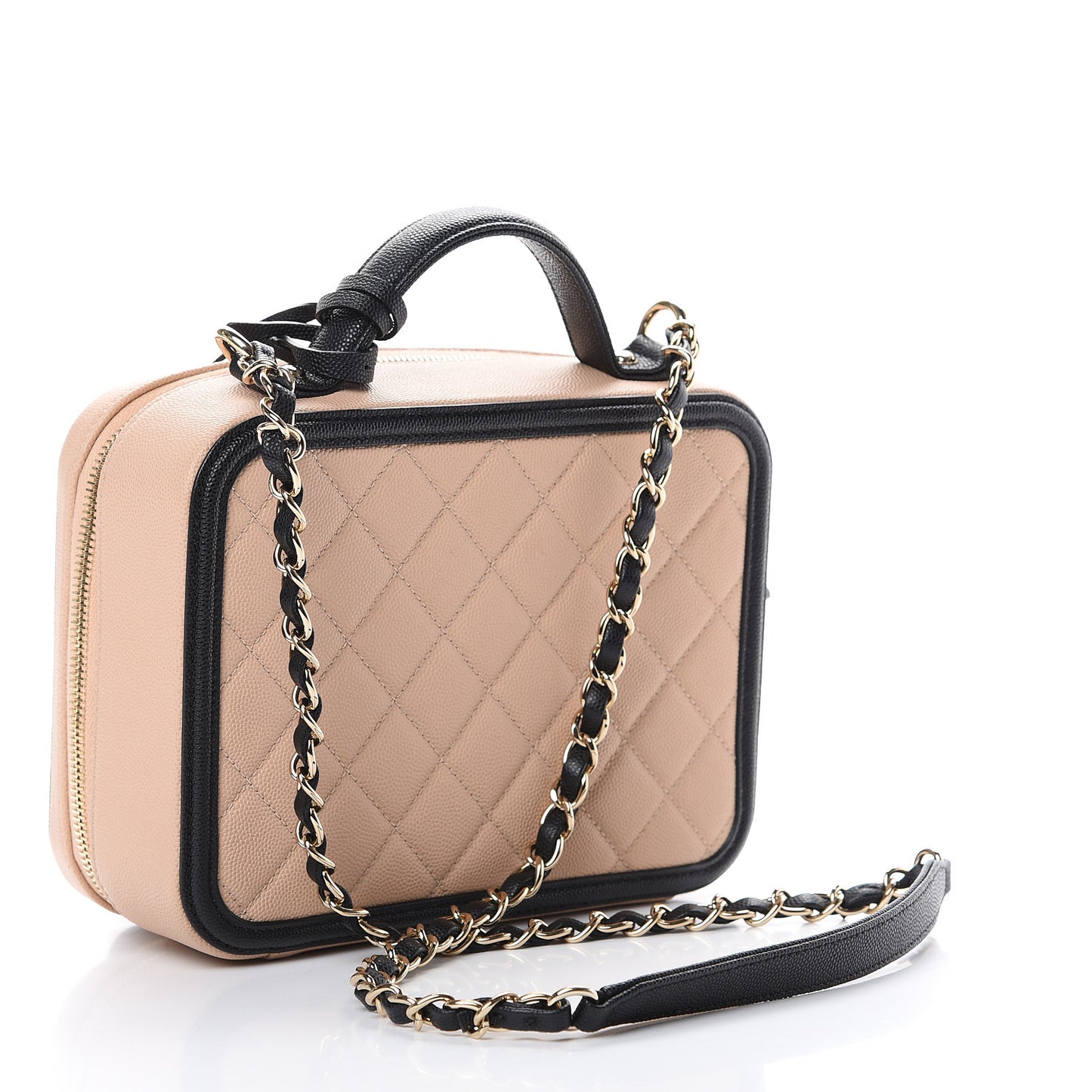 Caviar Quilted Medium CC Filigree Vanity Case Beige Black