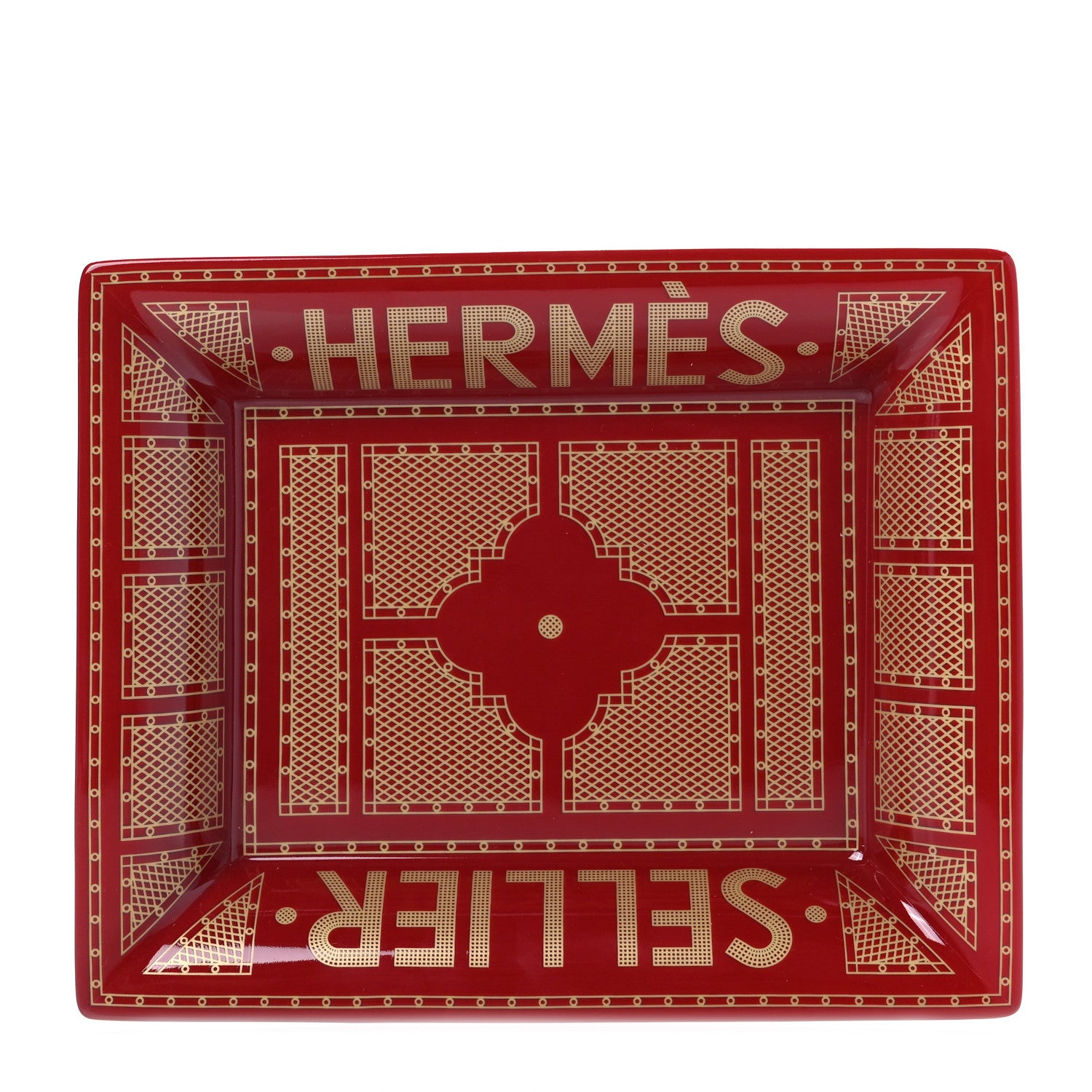 Hermes Porcelain Sellier Change Tray Rouge Or 1 of 4