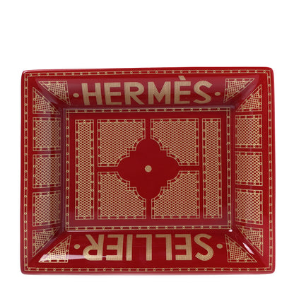 Hermes Porcelain Sellier Change Tray Rouge Or 1 of 4