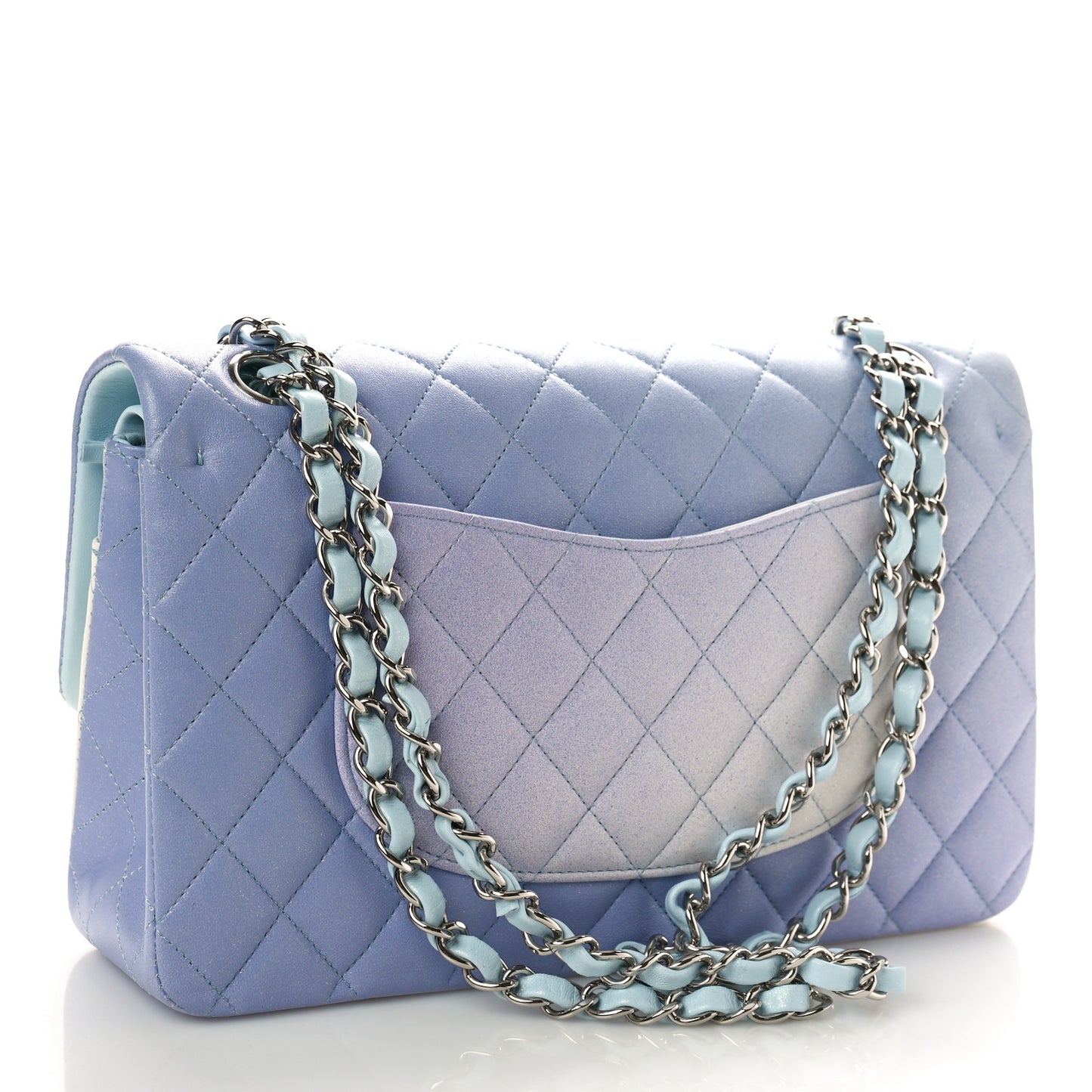 Perforated Lambskin Quilted Medium Double Flap Light Blue Light Purple White