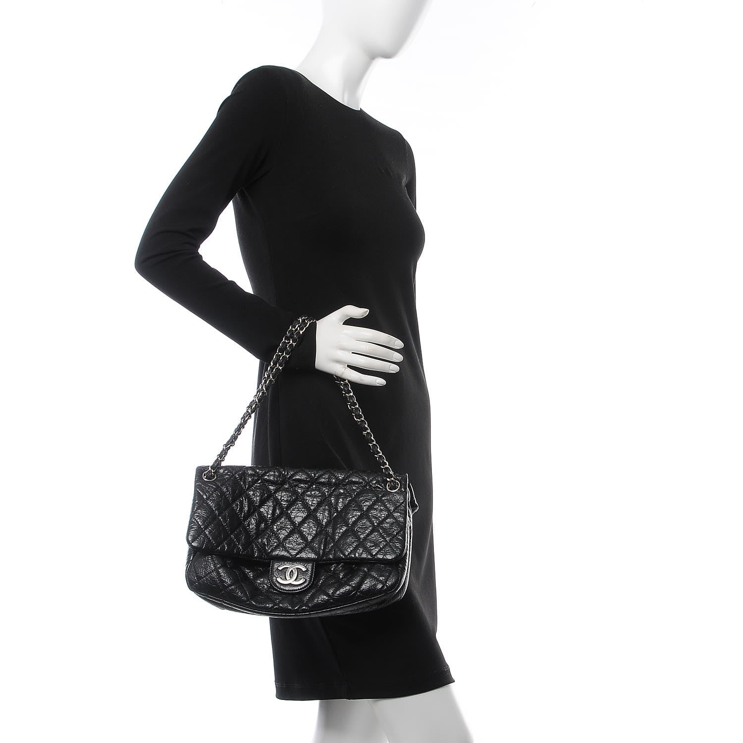 Chanel Crackled Calfskin Quilted Large Flap Black 2 of 8